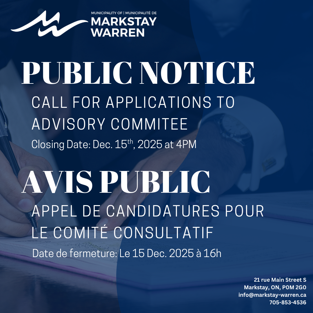 Public Notice: Call for Applications to Advisory Committee. Closing Date: December 15, 2025 at 4pm